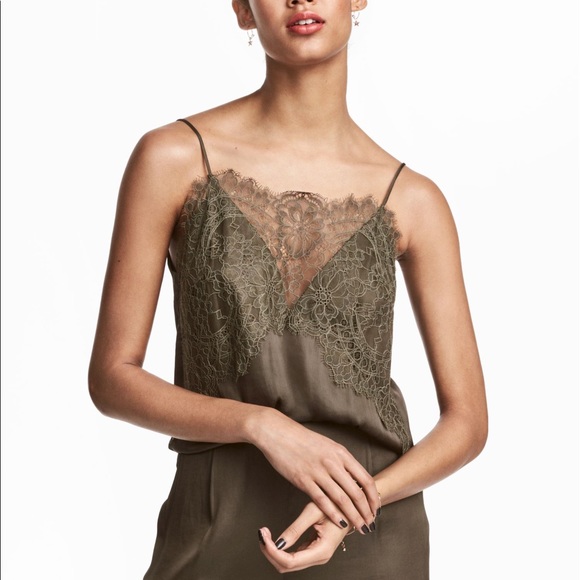 H&M Tops - Camisole Top with Lace in Khaki green